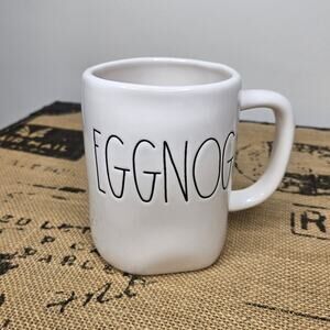 RAE DUNN "Eggnog" Large White Ceramic Mug Black Lettering 18-20oz